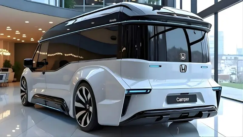 Blue 2026 Honda N Box Camper shown from the rear