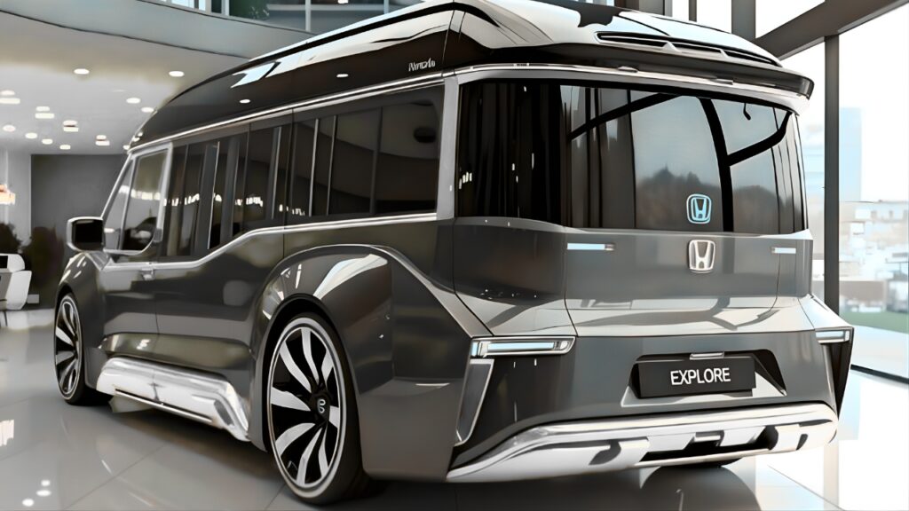 Grey 2026 Honda N Box Camper design shown from the rear