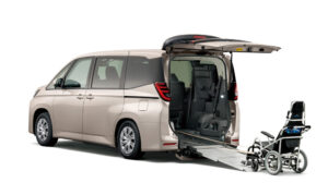 A Toyota Noah Welcab from the rear showing it's wheelchair ramp