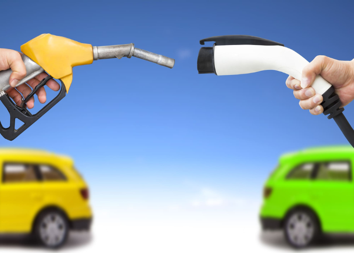 Yellow Petrol car on left side vs Green hybrid/electric car on right side | Petrol vs hybrid vehicles